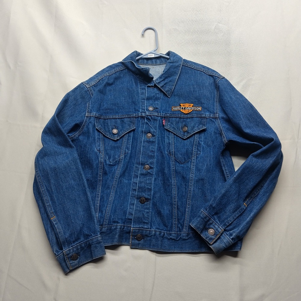 Vintage 70s Levis Type 3 Trucker Jacket Harley Davidson Patches Denim Medium